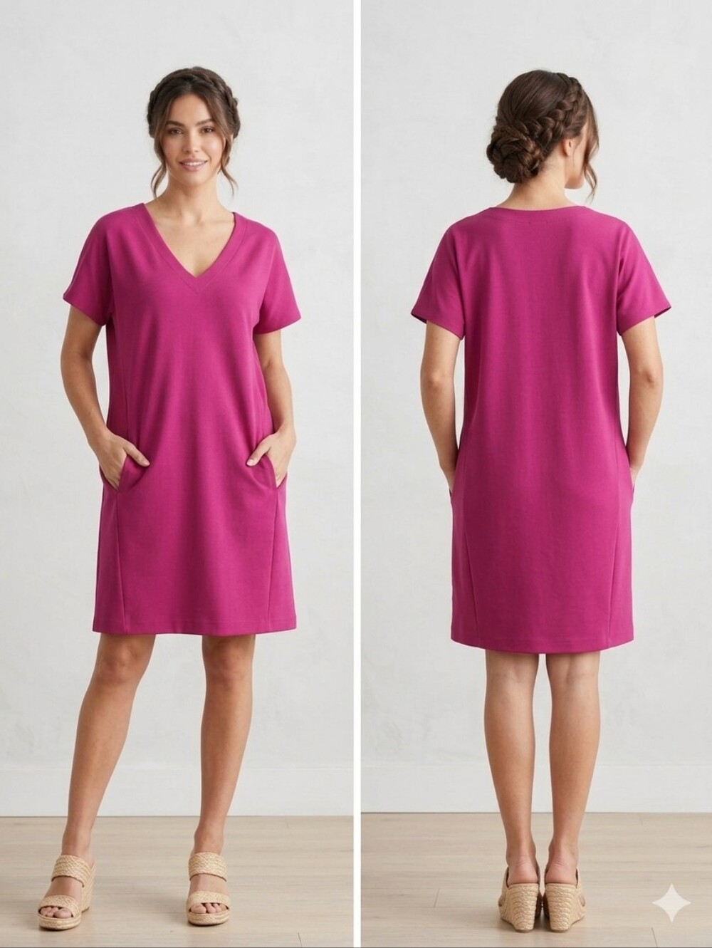 J. Jill‎ Magenta V-Neck Pocket Shift Dress
